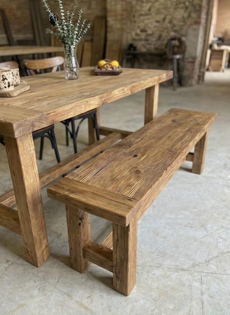 Tavolo da pranzo artigianale in legno di recupero: tavolo da cucina rustico in stile fattoria immagine 14