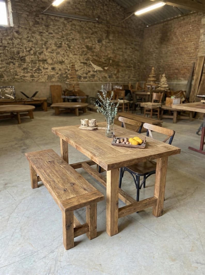 Tavolo da pranzo artigianale in legno di recupero: tavolo da cucina rustico in stile fattoria immagine 6