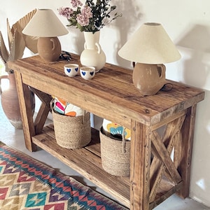 Rustic Reclaimed Wood Console Table With Shelf – Handcrafted Farmhouse ...