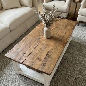 Rustic Reclaimed Oak Coffee Table, Handcrafted Solid Wood Table with Storage Shelf image 12