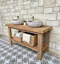 Reclaimed Wood Bathroom Vanity with Double Sink & Storage: Rustic Farmhouse Style