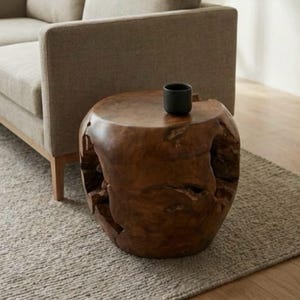 Organic Teak Root Side Table – Solid Wood Accent Stool - Etsy