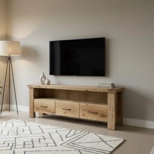 Handcrafted Solid Oak TV Stand – Rustic Farmhouse Media Console with Storage image 9