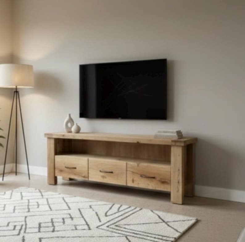 Handcrafted Solid Oak TV Stand – Rustic Farmhouse Media Console with Storage image 9