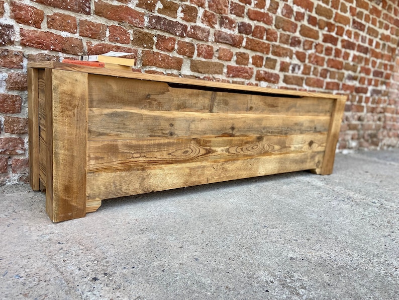 Rustic Wood Entry Bench with Storage, Storage Bench for EntryWay Furniture, Wooden Bedroom Bench Storage, Bed Storage Bench Entryway image 5