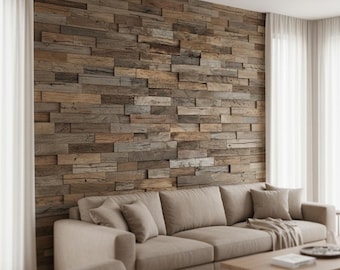 3D-Wandplatte aus Altholz - Warme graue rustikale Textur, Montage in mehrere Richtungen