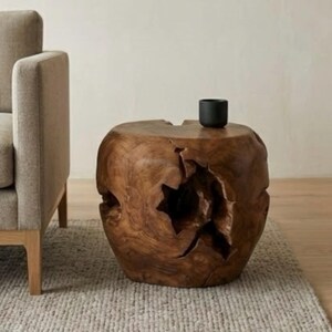 Organic Teak Root Side Table – Solid Wood Accent Stool - Etsy