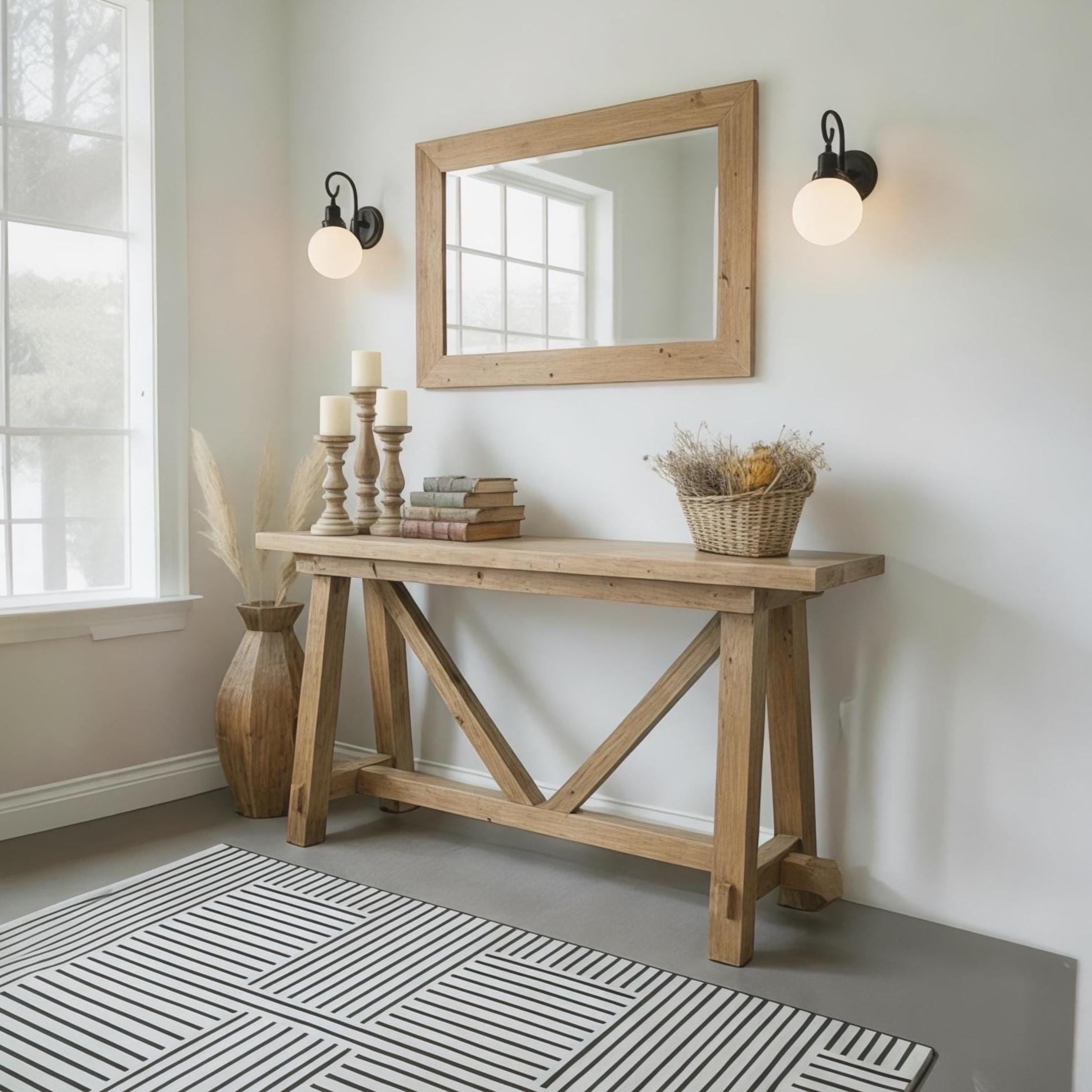 Century Reclaimed Oak Console Table – Solid Wood Entry / Sofa