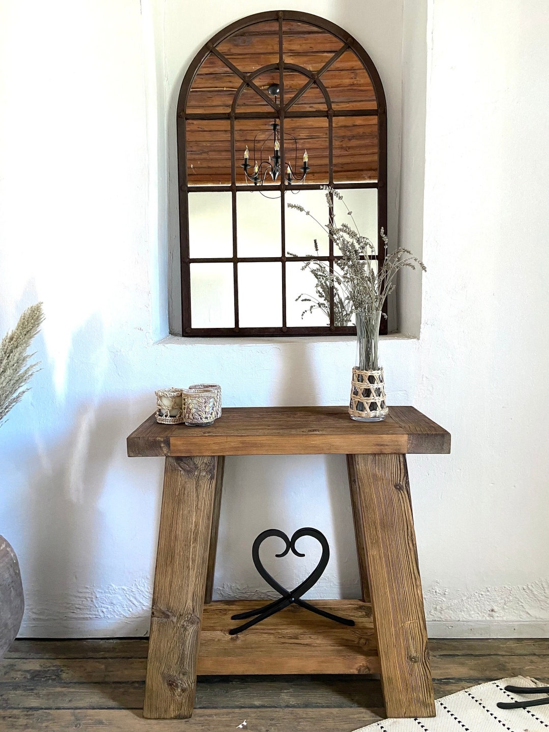 Reclaimed Pine Wood Console Table Rustic, Farmhouse Entryway Console