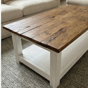 Rustic Reclaimed Oak Coffee Table, Handcrafted Solid Wood Table with Storage Shelf image 20