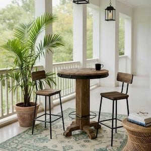 Round Reclaimed Wood Pub Table – Rustic Bar Height Table for Farmhouse & Bistro Spaces image 11