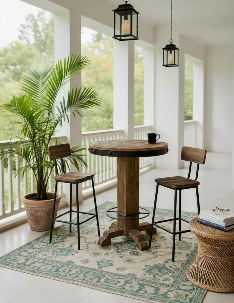 Round Reclaimed Wood Pub Table – Rustic Bar Height Table for Farmhouse & Bistro Spaces image 11
