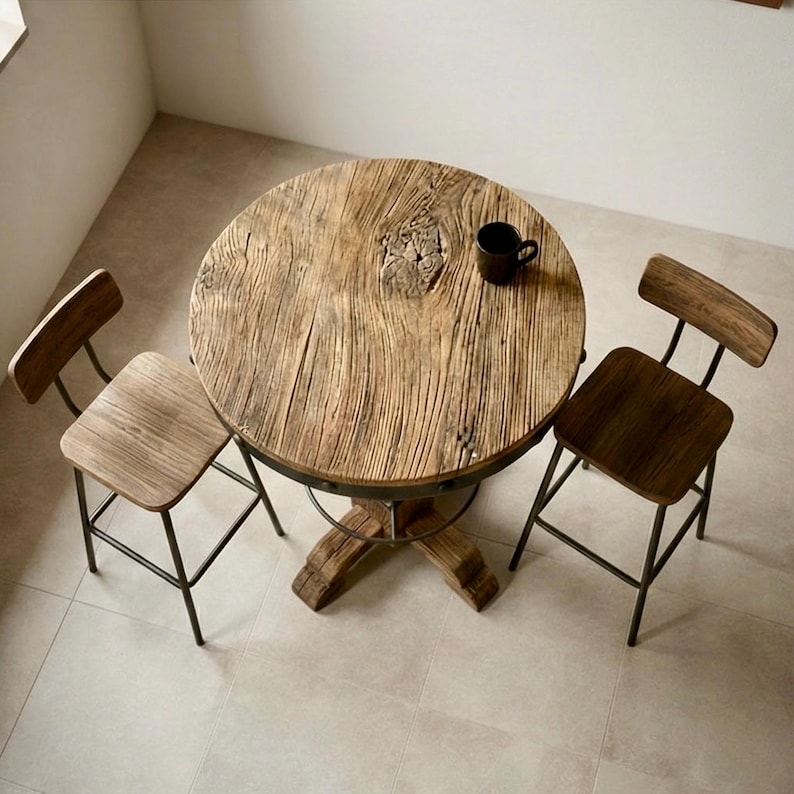 Round Reclaimed Wood Pub Table – Rustic Bar Height Table for Farmhouse & Bistro Spaces image 18