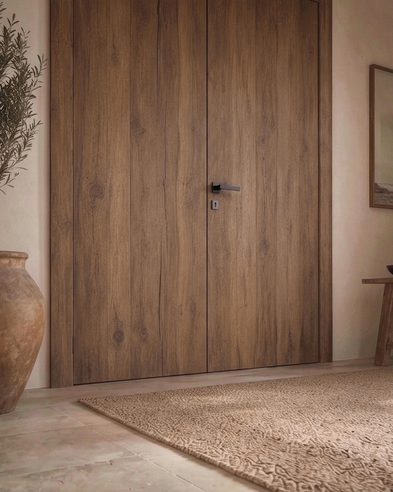 Mediterranean Double Front Door with Frame, Reclaimed Chestnut Wood Entry Door Set image 19