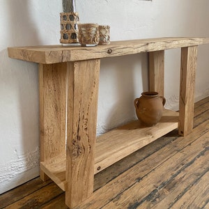 Oak Wood Console Table Modern Rustic , Hallway Table Modern Farmhouse Furniture, Rustic Entryway Console Table Oak zdjęcie 8