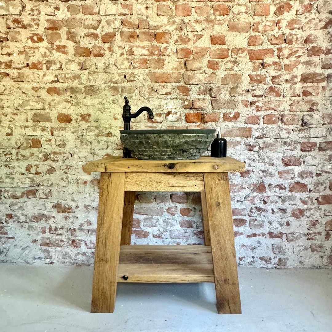 Rustic Oak Bathroom Vanity With Single Sink, Reclaimed Wood Bathroom ...