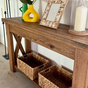 X Style Custom Console Table With Shelf, Reclaimed Oak Entryway Console ...