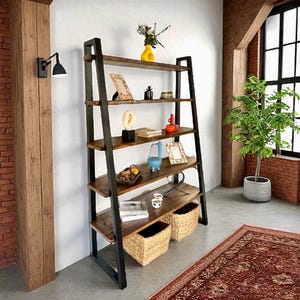 Rustic Reclaimed Wood & Steel Bookcase, Handmade Industrial Farmhouse Shelving Unit