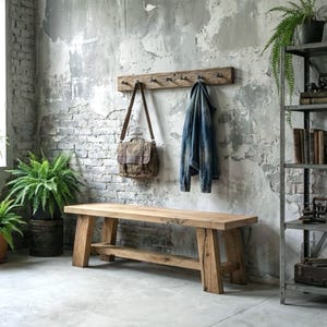 Reclaimed Oak Coat Rack with Wrought Iron Railroad Spike Hooks - Farmhouse Style image 17