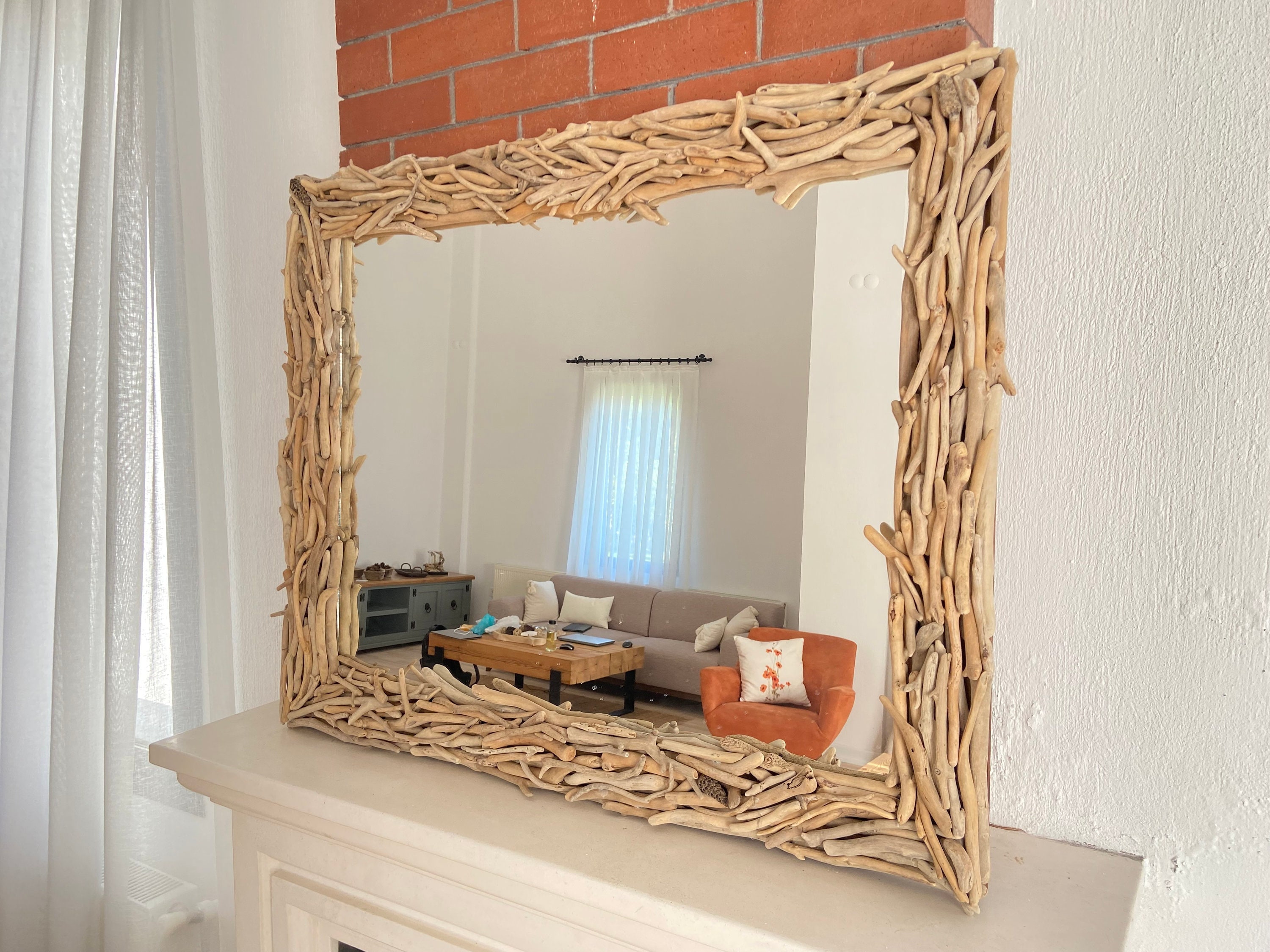 Specchio da parete unico, grande decorazione in stile spiaggia, cornice in  legno con specchio in legno, pavimento con specchio da parete per il bagno,  grande specchio da pavimento in stile casa sulla