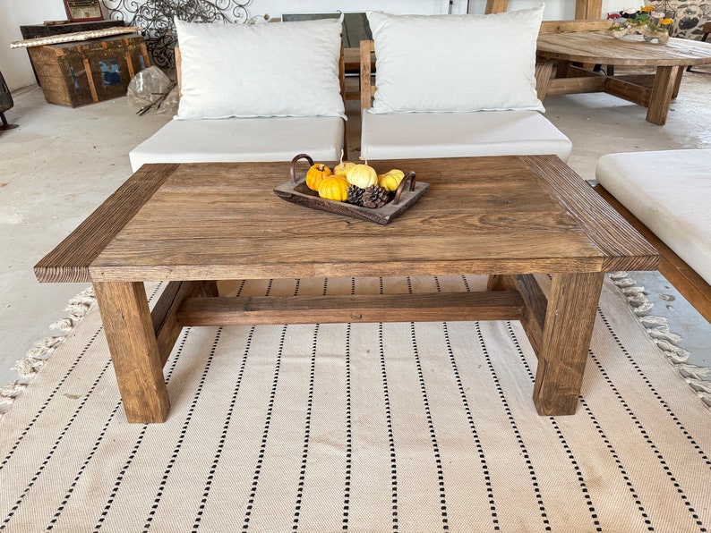 Natural Rustic Coffee Table, Barnwood Farmhouse Table, Reclaimed Coffee Table Wooden, Rustic Reclaimed Wood Table image 6