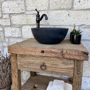 Reclaimed Bathroom Vanity with Single Sink, Rustic Wood Bathroom Vanity with Sink, Reclaimed Wood Vanity Bathroom Rustic Vanity zdjęcie 4