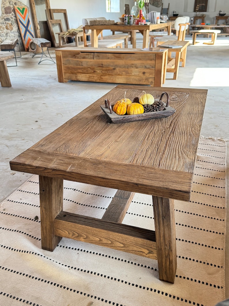 Natural Rustic Coffee Table, Barnwood Farmhouse Table, Reclaimed Coffee Table Wooden, Rustic Reclaimed Wood Table image 10