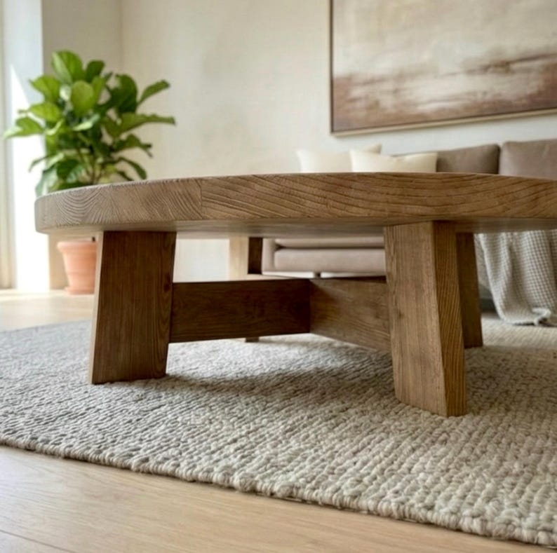 Tavolino rotondo in rovere riciclato – Design moderno, rustico e a basso profilo immagine 15