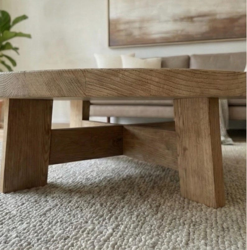 Tavolino rotondo in rovere riciclato – Design moderno, rustico e a basso profilo immagine 6