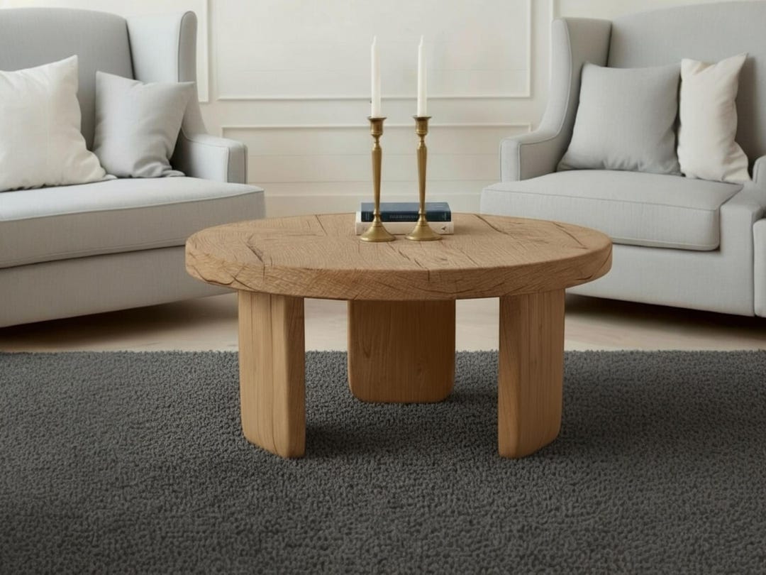 Modern Organic Oak Coffee Table – Solid Wood Round Table, Timeless ...