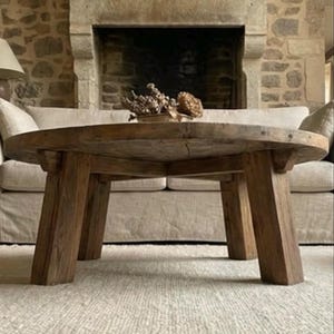Reclaimed Barn Wood Coffee Table – Rustic Round Handmade Wabi Sabi Furniture image 8