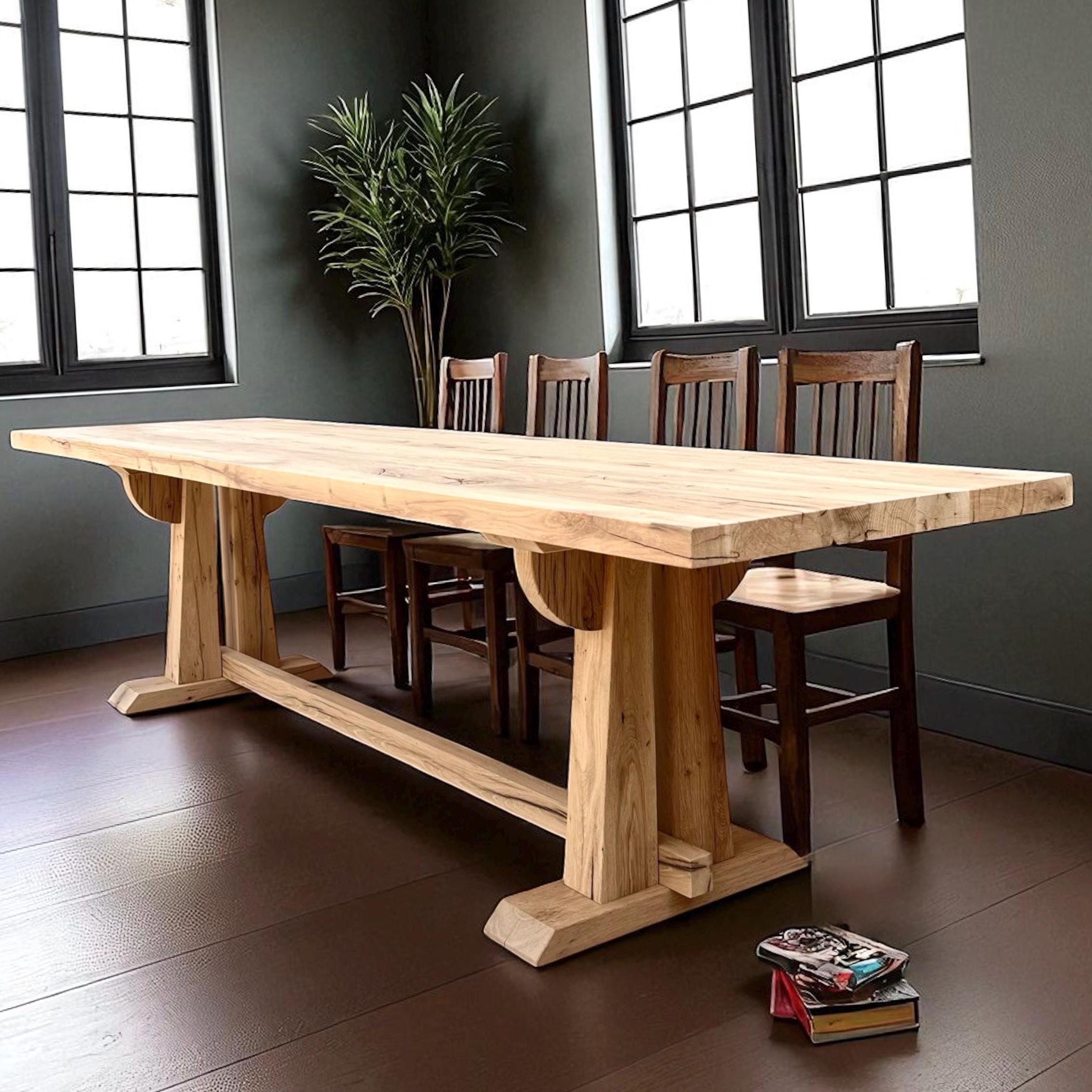Long Reclaimed Oak Farmhouse Dining Table – Rustic Handmade Solid Wood Table for Cozy Interiors