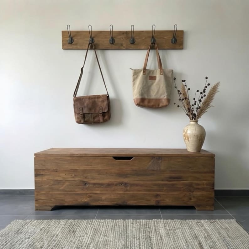 Reclaimed Wood Storage Bench – Minimal Solid Wood Chest for Modern Rustic Homes