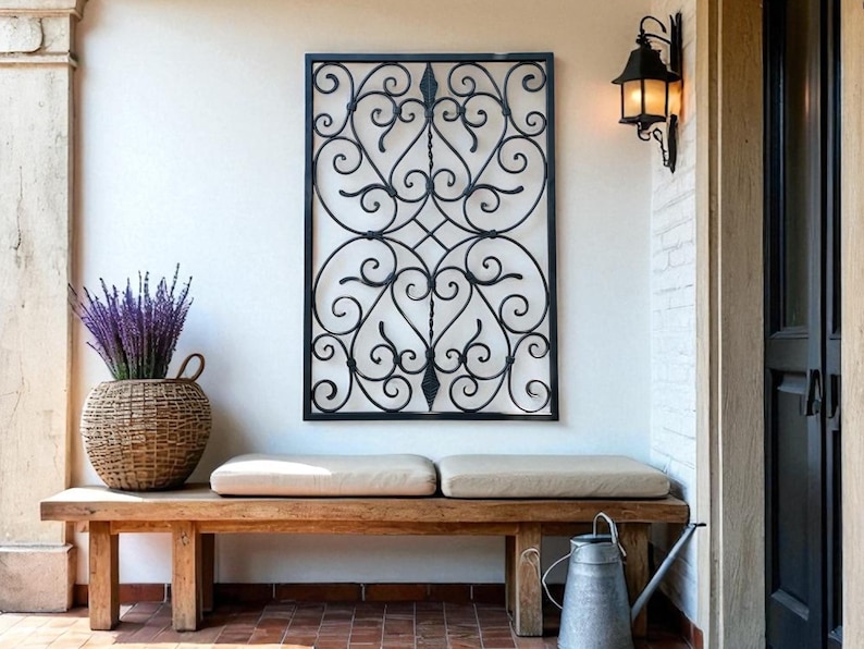 Decoración de pared rústica de hierro forjado: panel de metal hecho a mano para paredes rústicas o ventanas. imagen 5