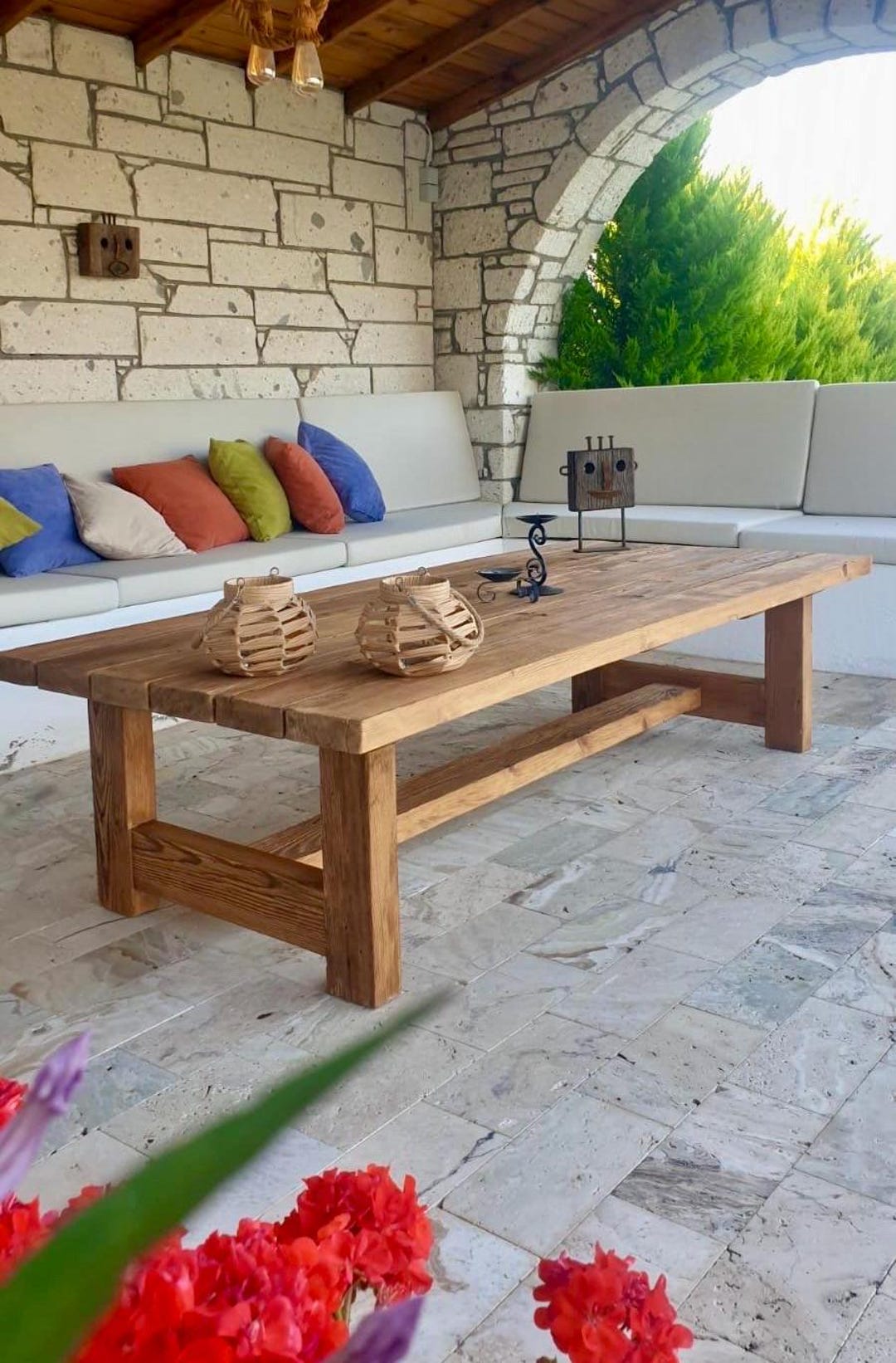Outdoor Rustic Coffee Table, Farmhouse Patio Table, Outdoor Wood Coffee ...