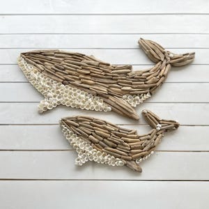 Driftwood Whale Family Wall Decor: Beach Nursery Art