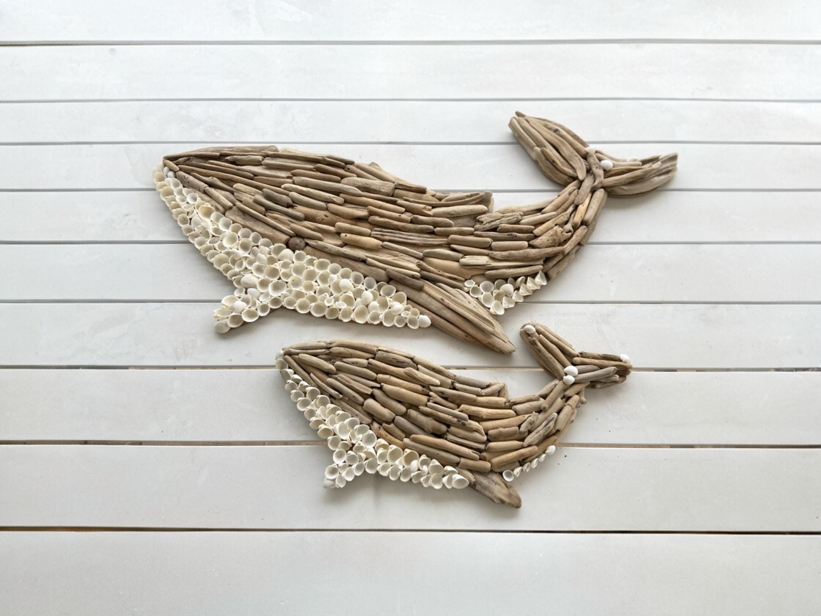 Driftwood Whale Family Wall Decor: Beach Nursery Art