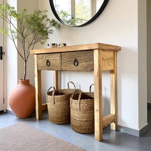 Reclaimed Oak Entryway Console with Drawers – Narrow Rustic Hallway Console Table