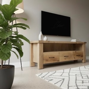 Handcrafted Solid Oak TV Stand – Rustic Farmhouse Media Console with Storage image 16