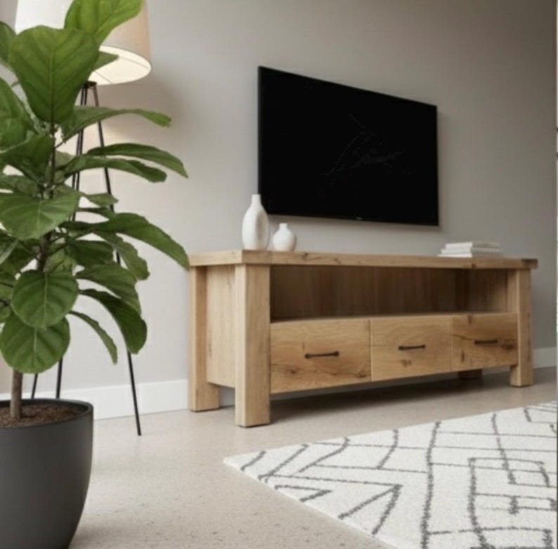 Handcrafted Solid Oak TV Stand – Rustic Farmhouse Media Console with Storage image 16