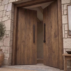 Mediterranean Double Front Door with Frame, Reclaimed Chestnut Wood Entry Door Set image 2
