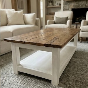 Rustic Reclaimed Oak Coffee Table, Handcrafted Solid Wood Table with Storage Shelf image 19