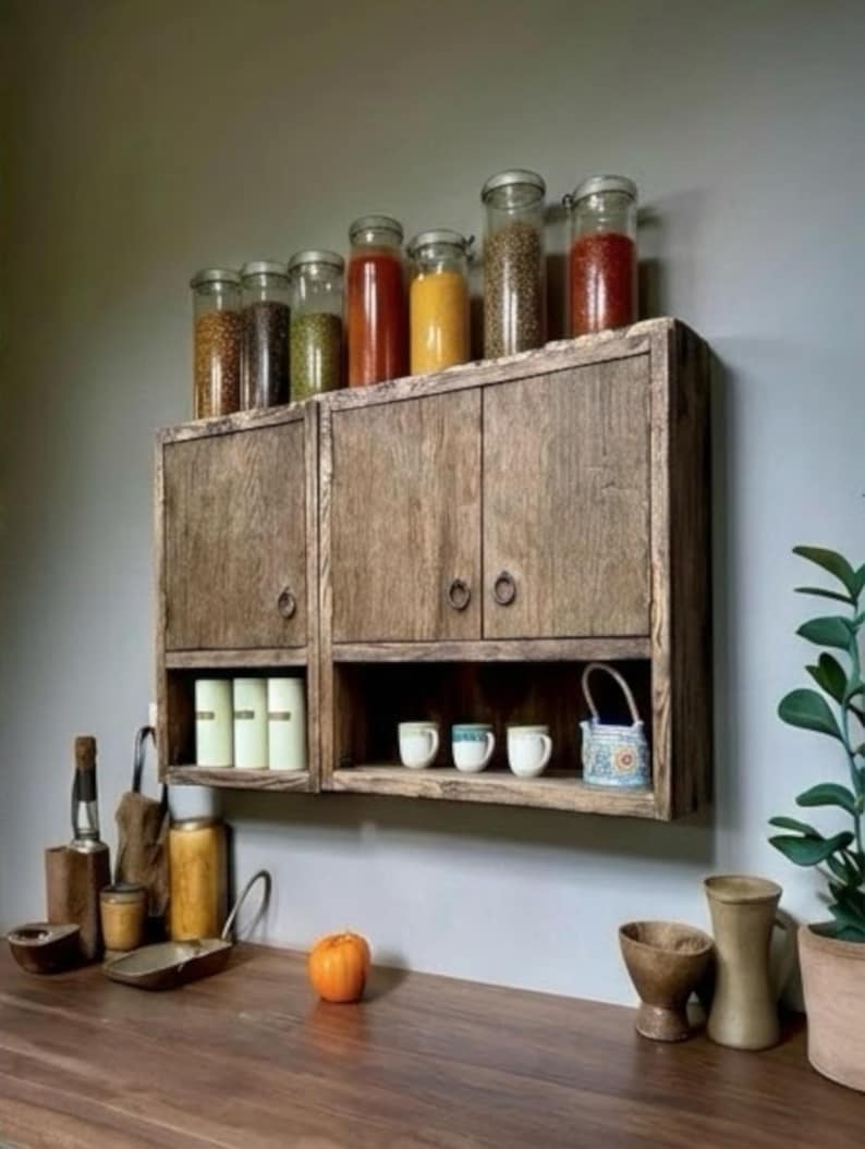 Armario de cocina de roble macizo recuperado: diseño moderno orgánico y artesanal. imagen 16