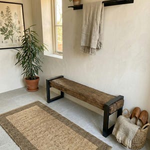Reclaimed Oak Entry Bench – Rustic Farmhouse Hallway Furniture image 2
