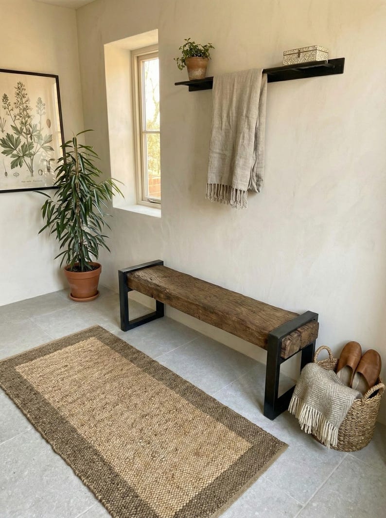 Reclaimed Oak Entry Bench – Rustic Farmhouse Hallway Furniture image 2