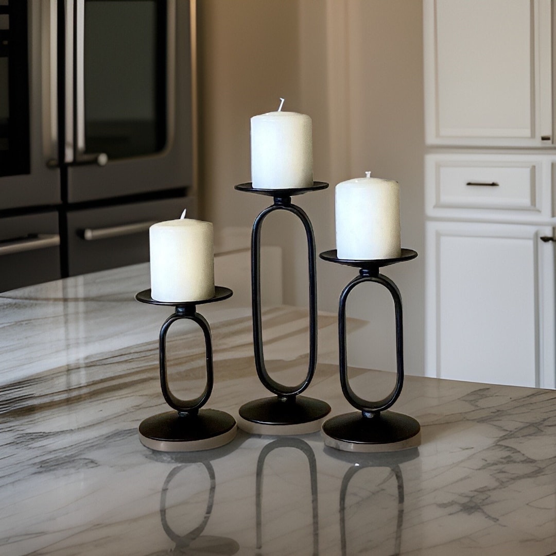 Wrought Iron Candle Holder Set of 3, Black Candle Holder Metal Home