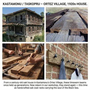 Reclaimed Oak Coat Rack with Wrought Iron Railroad Spike Hooks - Farmhouse Style image 3