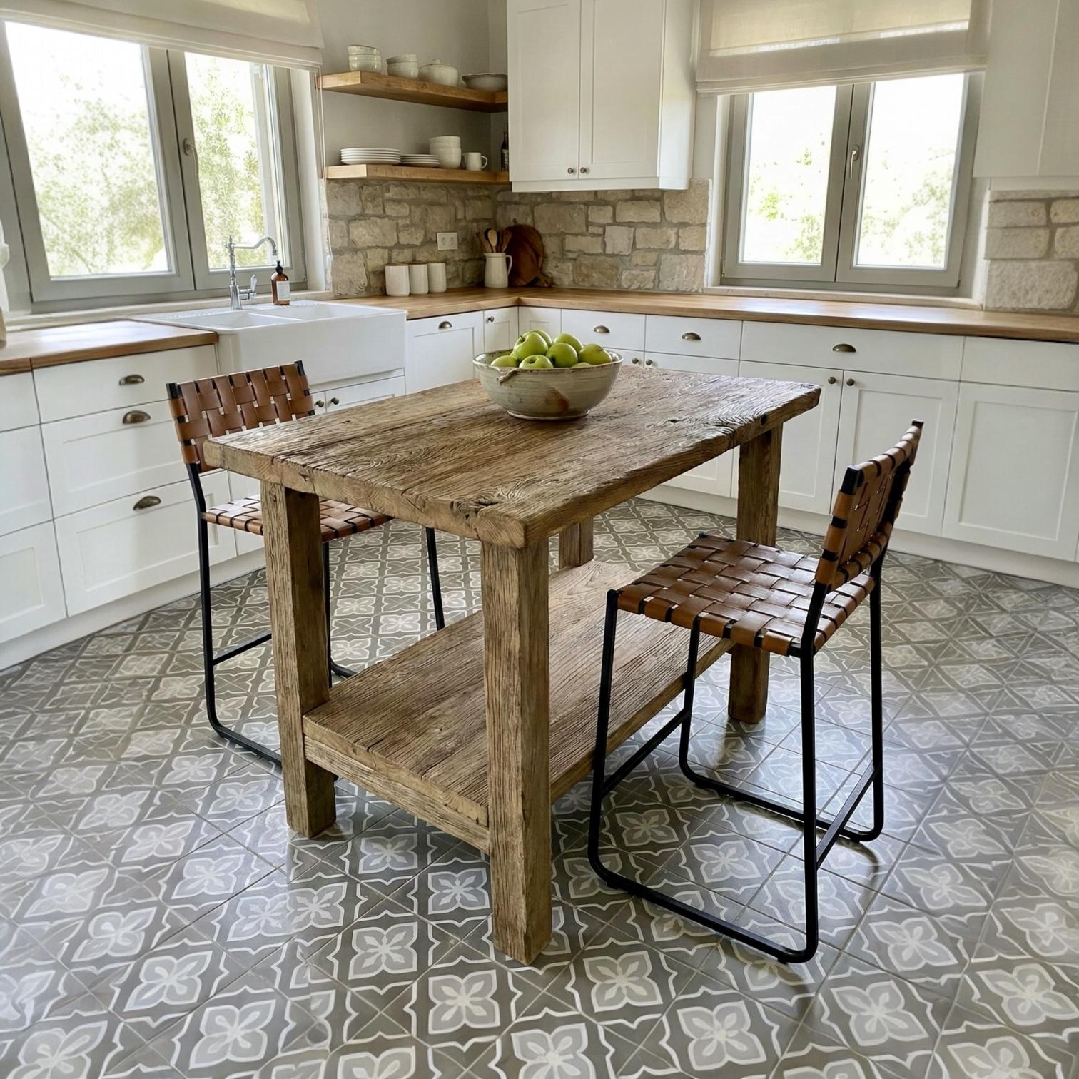 Reclaimed Oak Kitchen Island Table Rustic Farmhouse