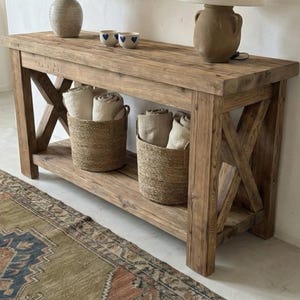 Rustic Reclaimed Wood Console Table With Shelf – Handcrafted Farmhouse ...