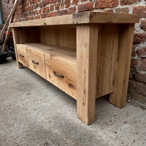 Handcrafted Solid Oak TV Stand – Rustic Farmhouse Media Console with Storage image 10